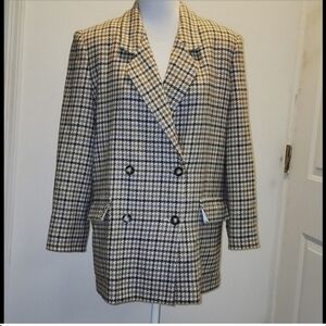 Lands End Wool houndstooth Double breasted blazer Career